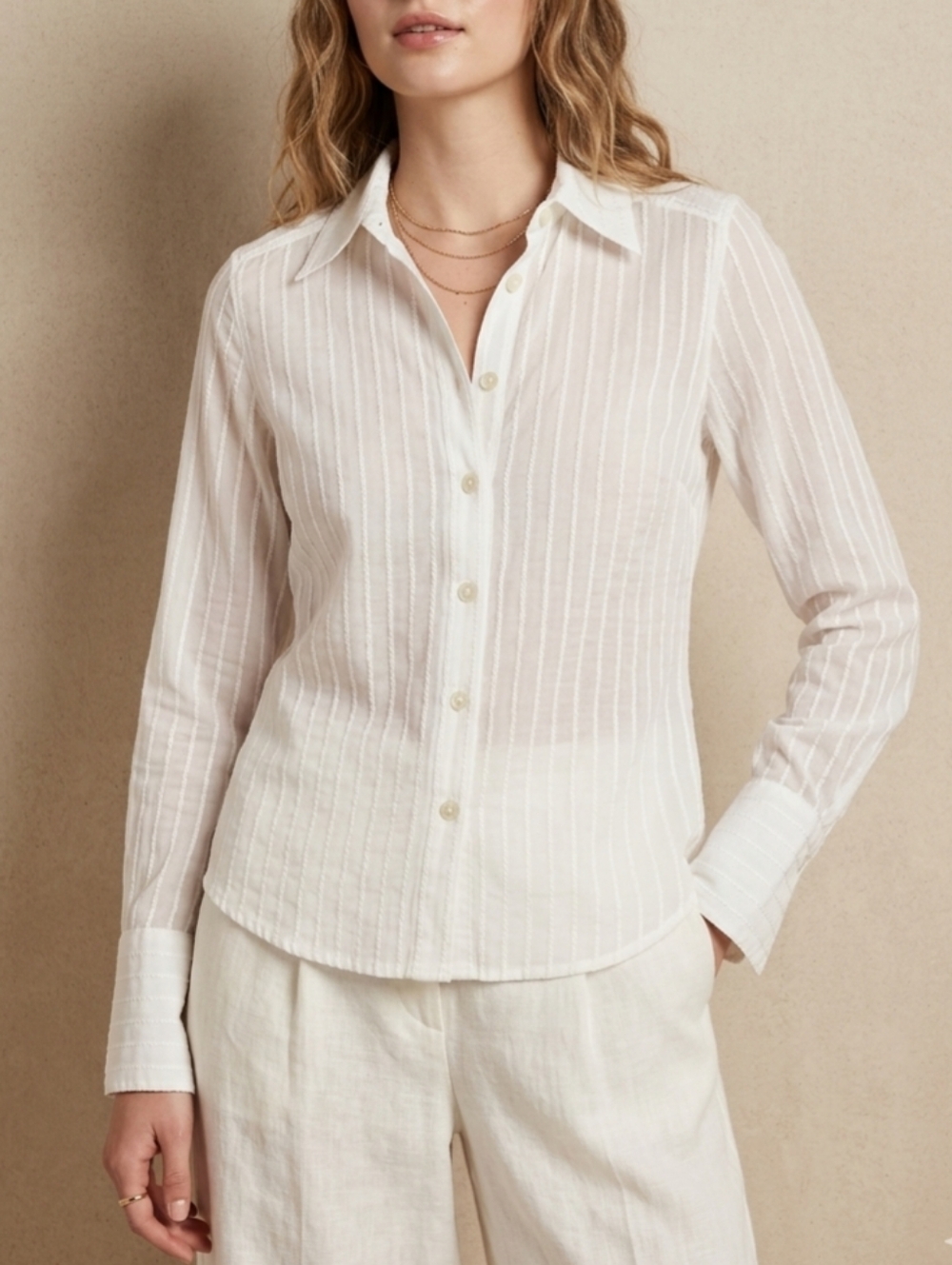 XS Club Monaco 100% Cotton White Semi-Sheer Long Sleeve Button-Down Blouse